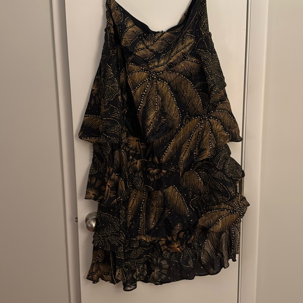 NWT Farm Rio Golden Foliage Black Ruffled skirt - perfect for NYE!